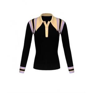 NEW JOOSTRICOT women's peachskin tricot long sleeve polo in coal chevron